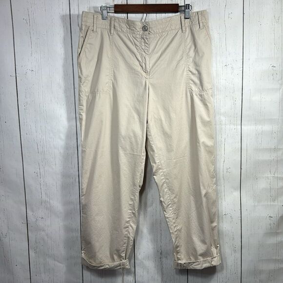 Talbots Tan Cotton Casual Outdoor Womens Khaki Tan Roll Tab Ankle Cropped Pants - Picture 1 of 16